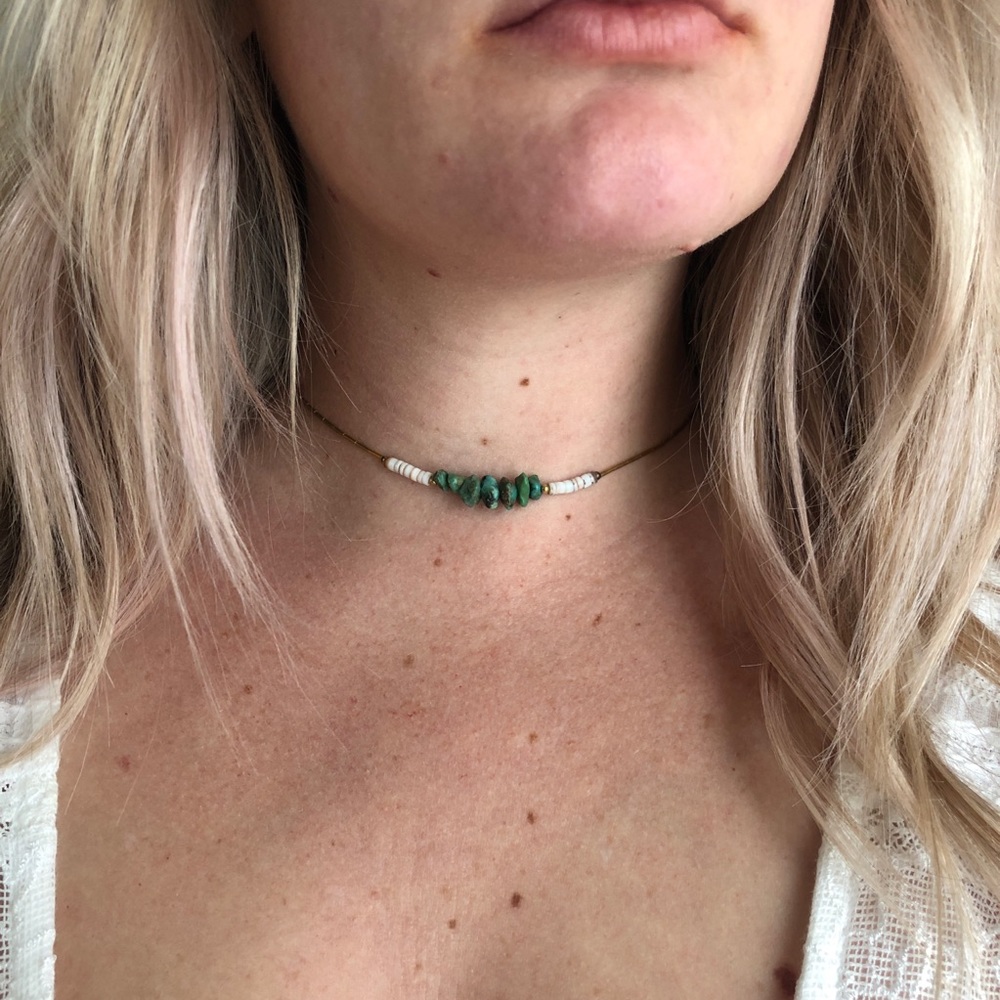 Petite Turquoise and shell gold necklace